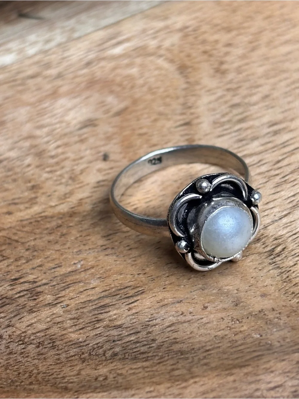 Hand Crafted Silver Floral Moonstone Ring - White Womens Size 8